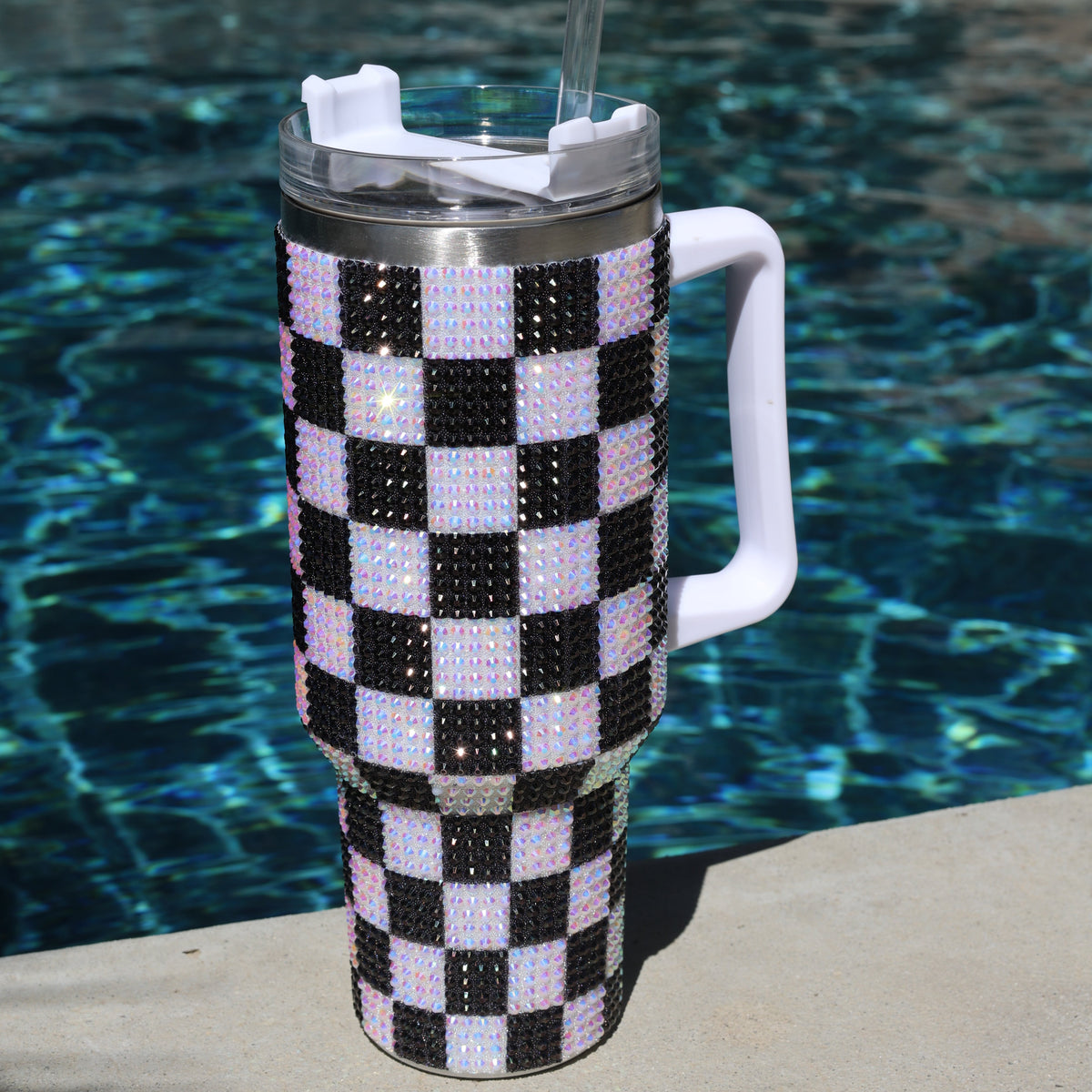 Checkered Rhinestone Tumbler