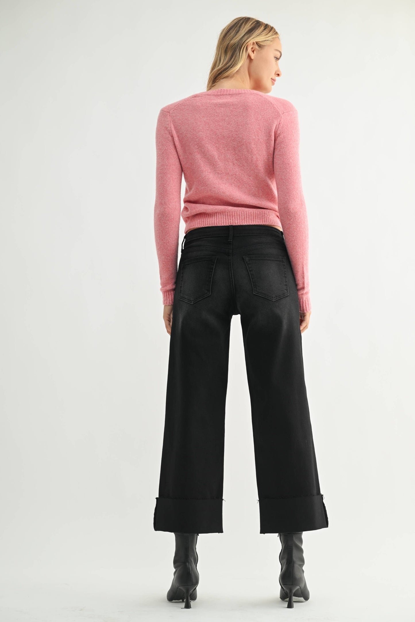 Just Black Denim Scissor Cut Cuffed Wide Leg - Washed Black