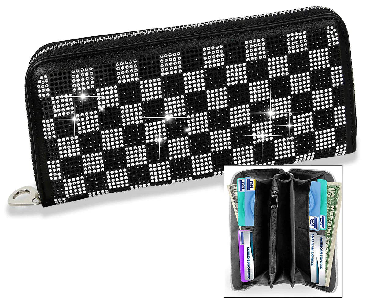 Checkered Rhinestone Wallet