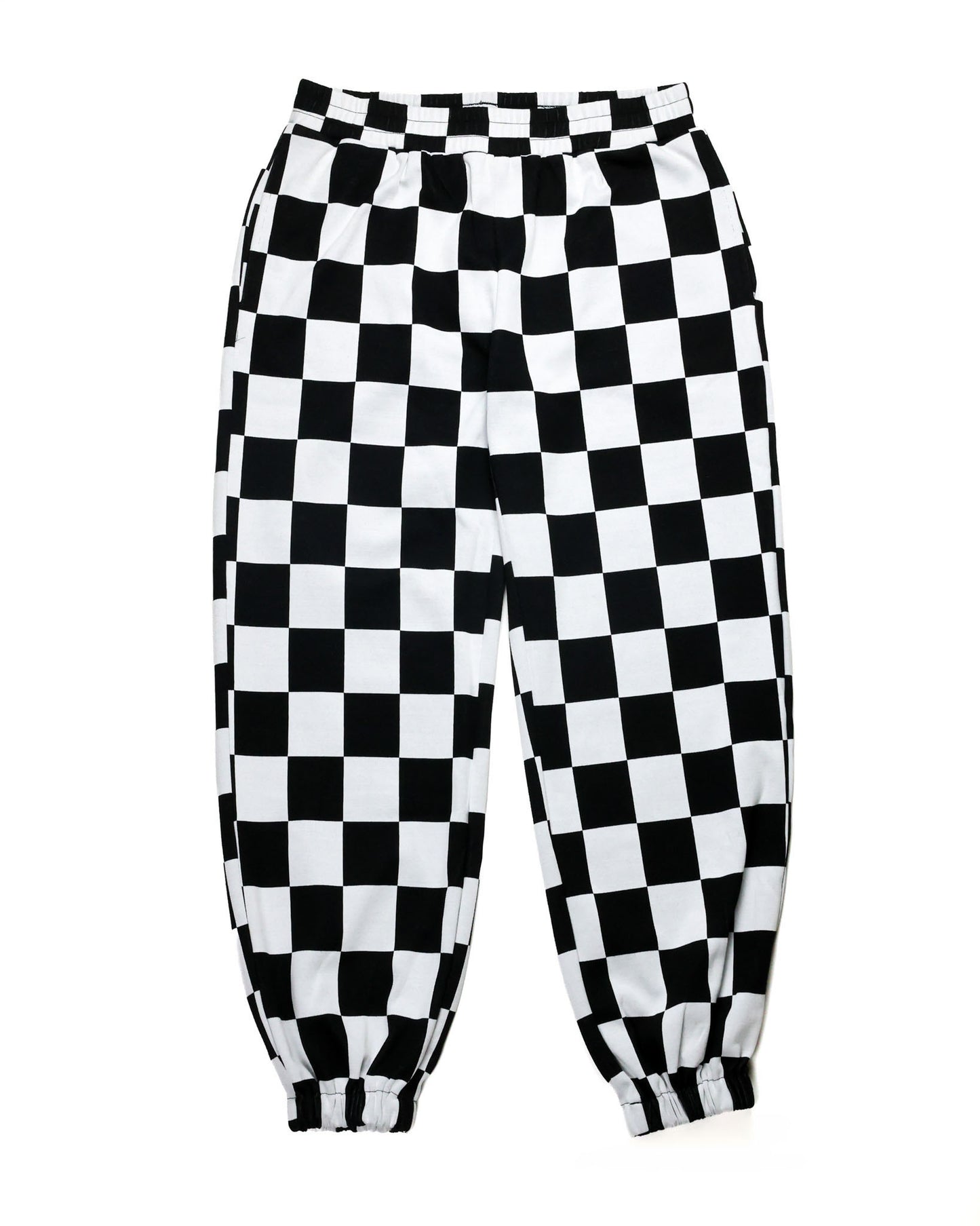 Black and white checkered high-rise joggers with side pockets by Ampersand Ave