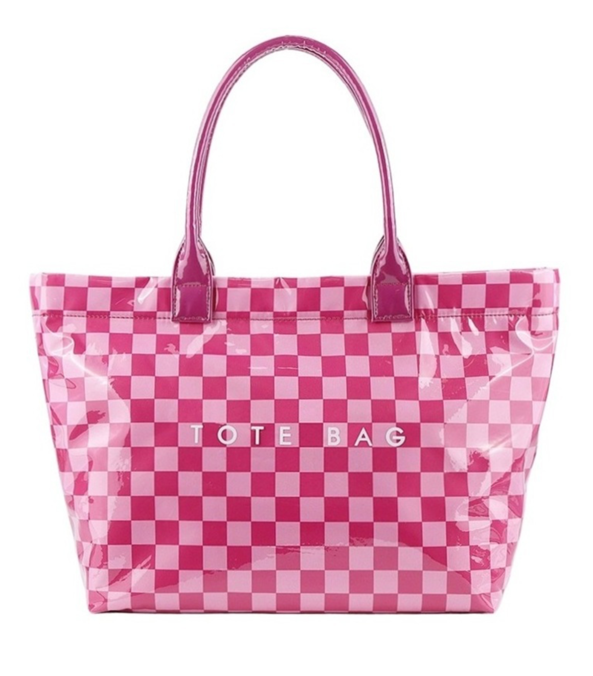 Checkered print bag with zipper closure, pink