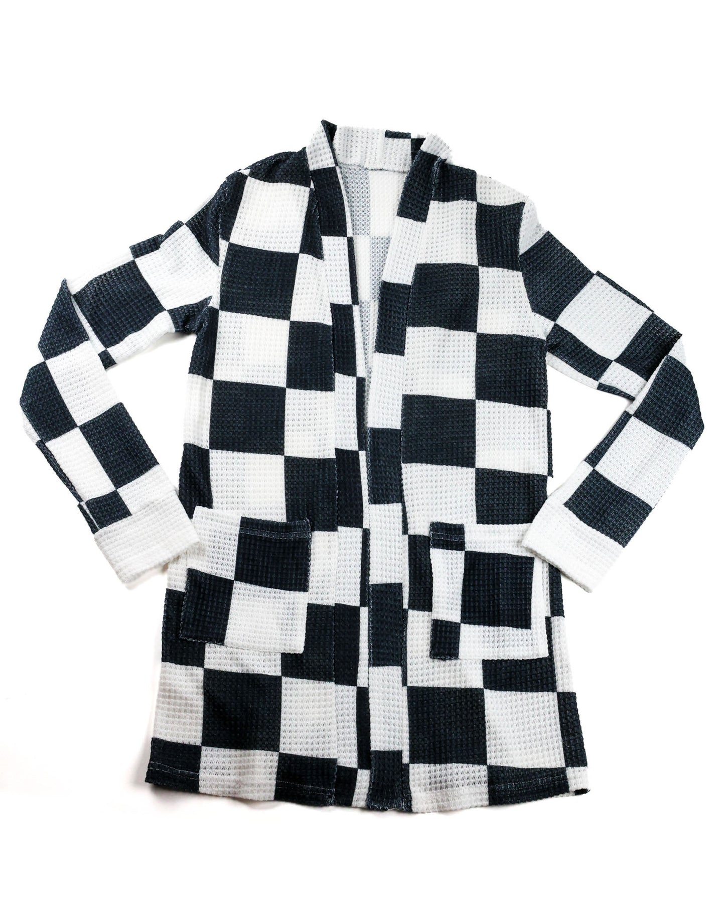 Checkered Waffle Cardigan