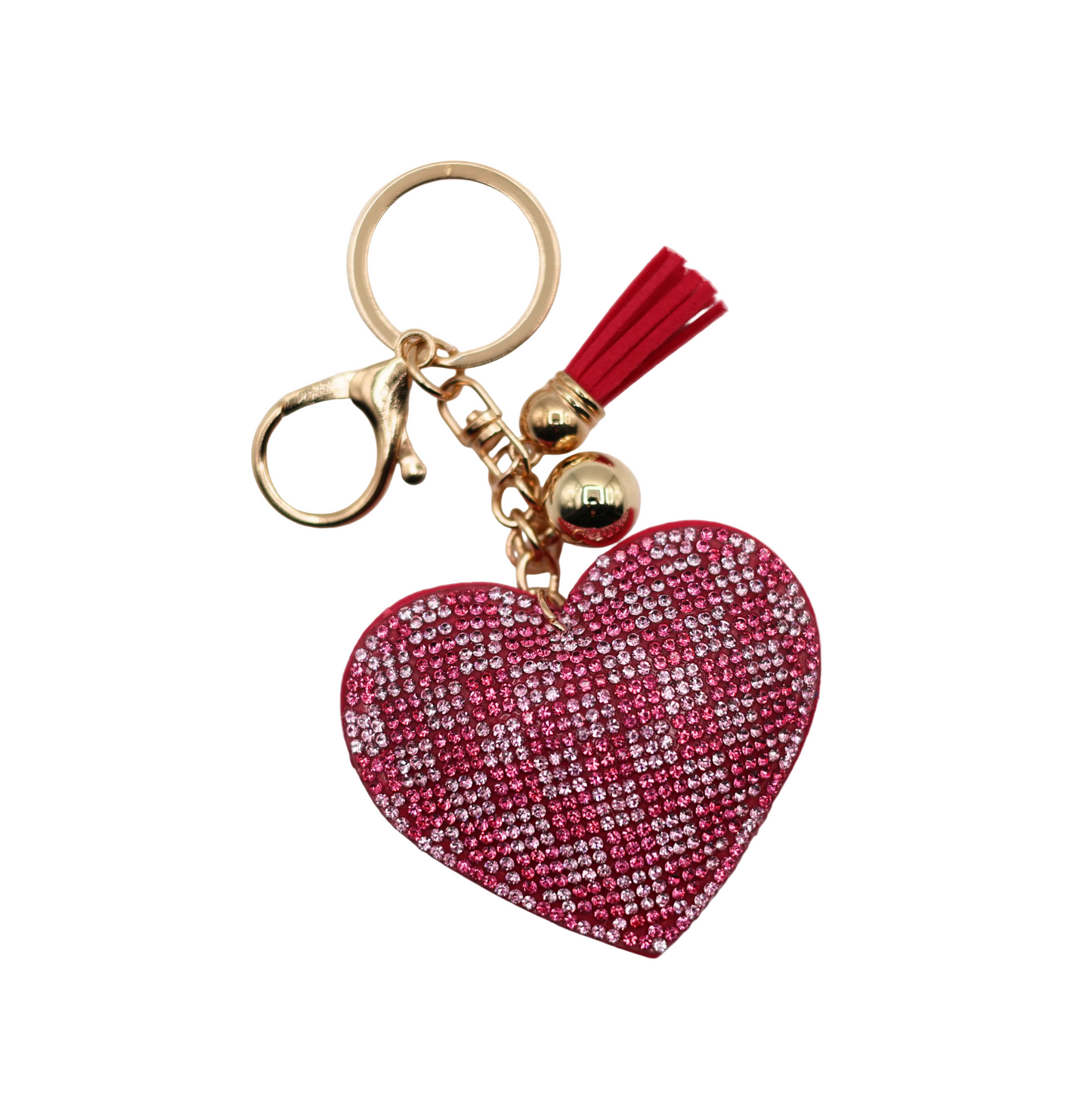 Heart-shaped keychain with tassel and gold hardware