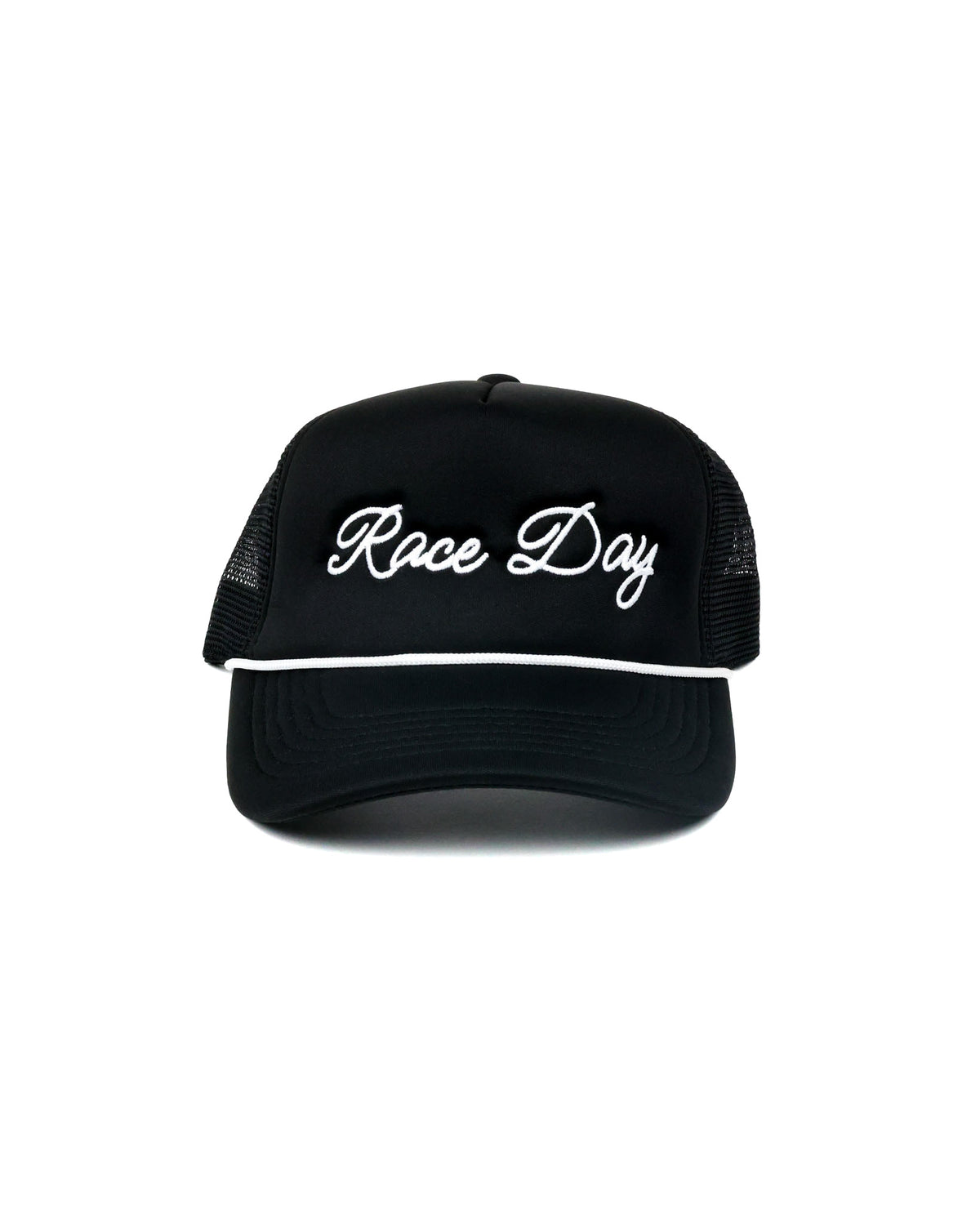 Race Day Script Trucker Hat - Black/White
