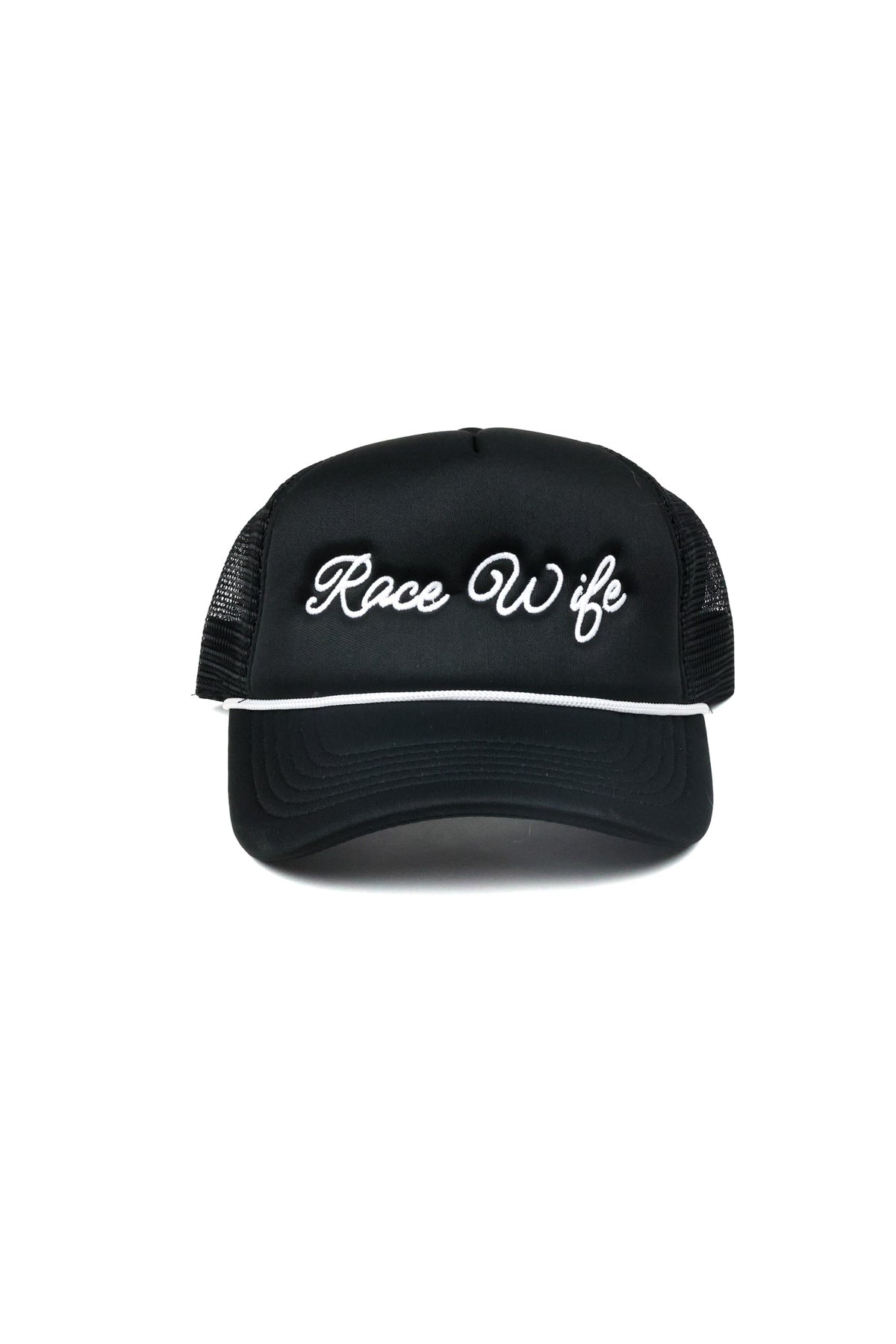 Race Wife Script Trucker Hat - Black/White