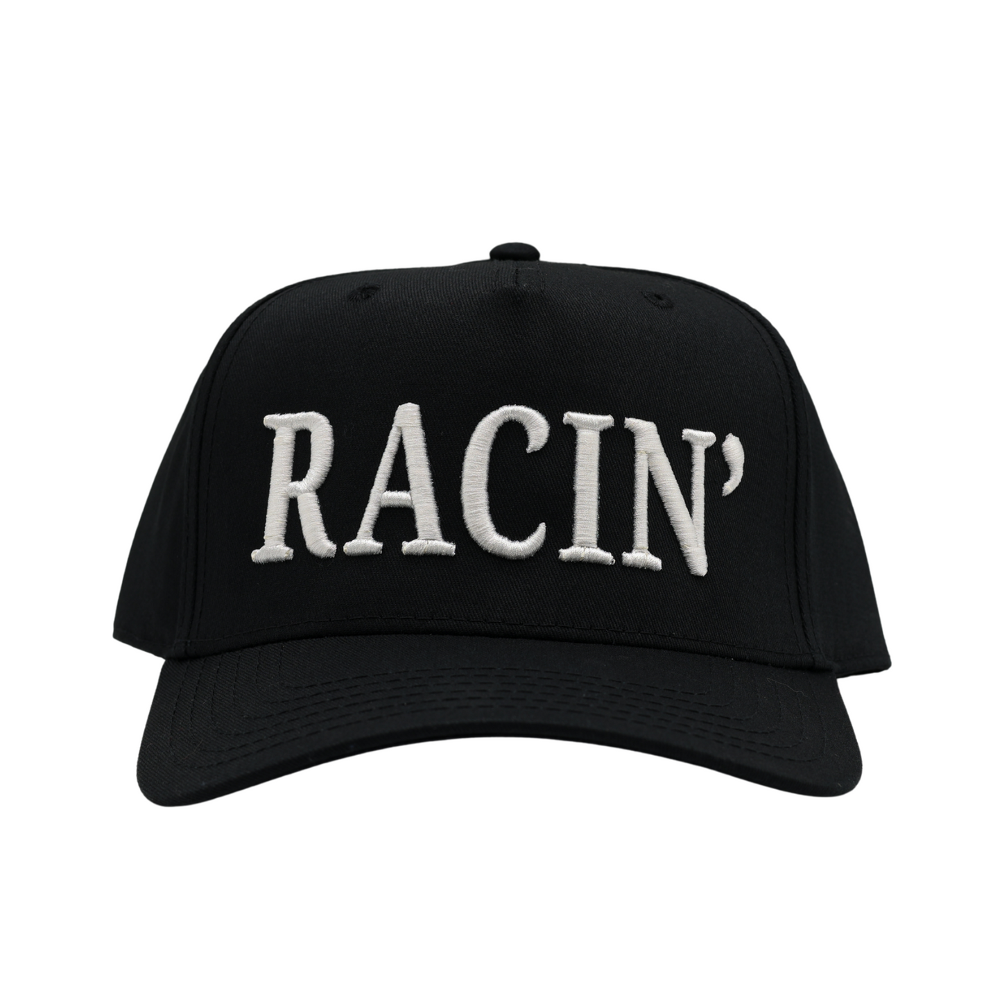 RACIN' Snapback Hat - Black Hat w/ White Stitching