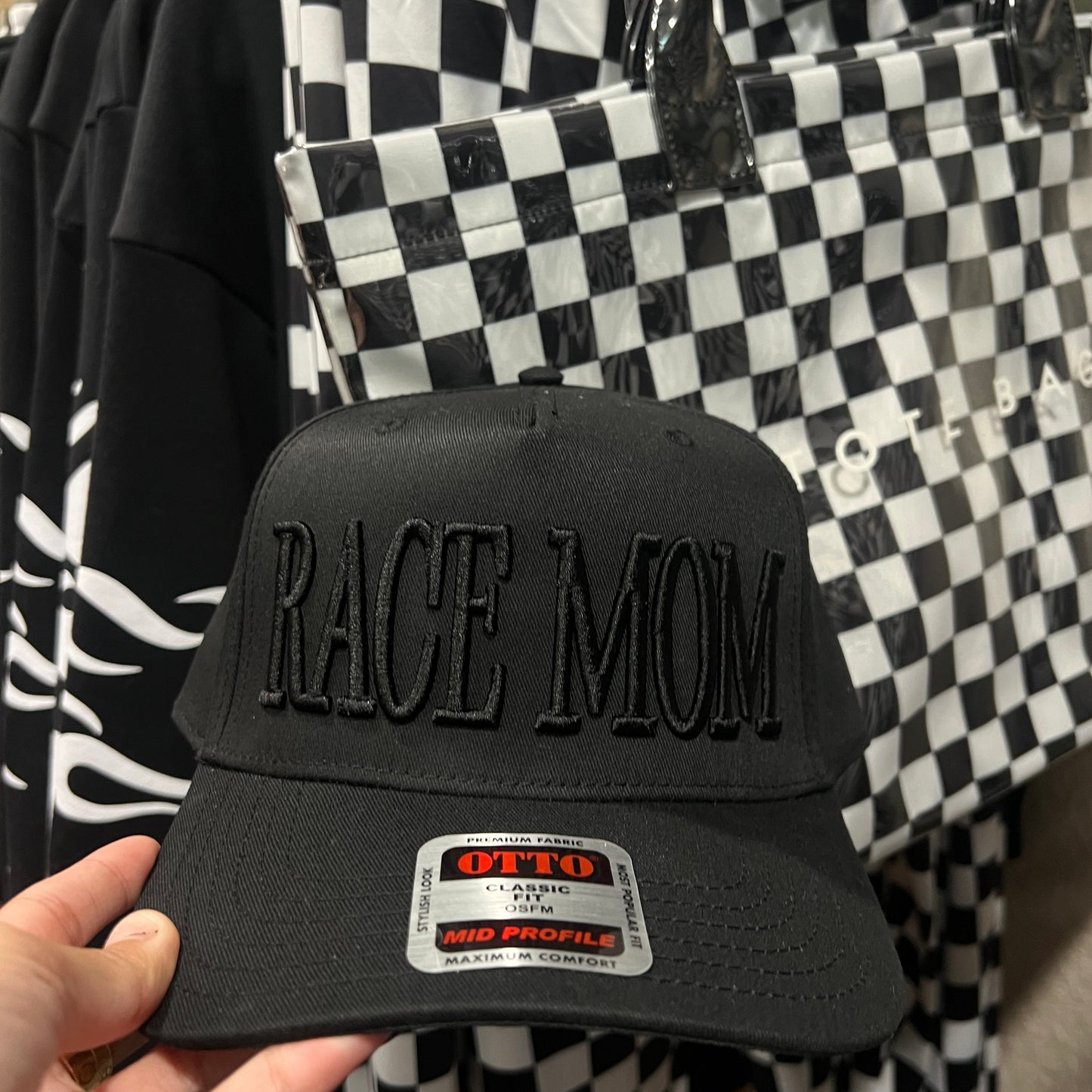 RACE MOM Snapback Hat - Black Hat w/ Black Stitching