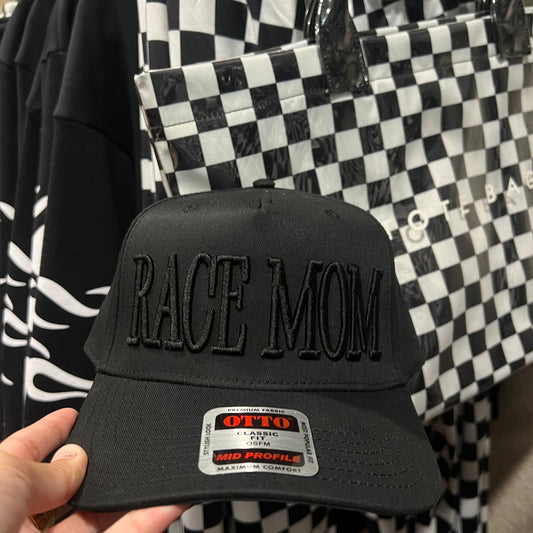RACE MOM Snapback Hat - Black Hat w/ Black Stitching