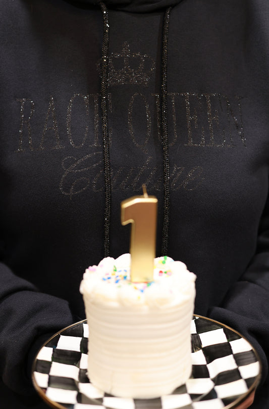 RQC Black on Black Glitter Sweatshirt with Signature Rhinestone Drawstrings (Black)