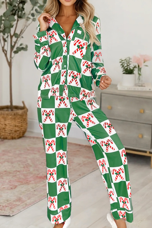 Checkered Candy Cane Holiday Pajama Set