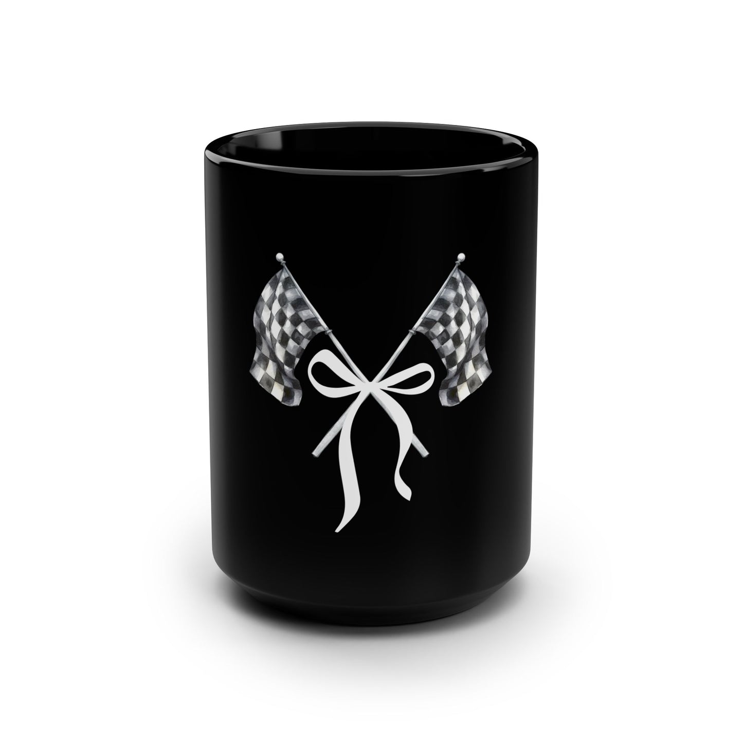 Signature Checkered Flags With Bow - 15oz Black Mug
