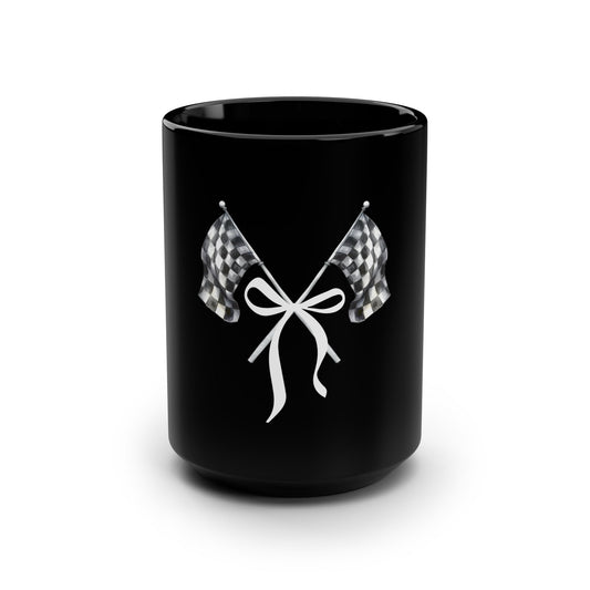 Signature Checkered Flags With Bow - 15oz Black Mug