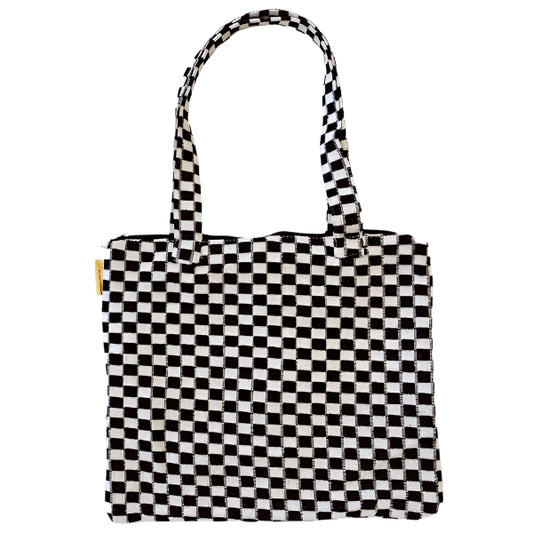 Checkered Zipped Tote Bag
