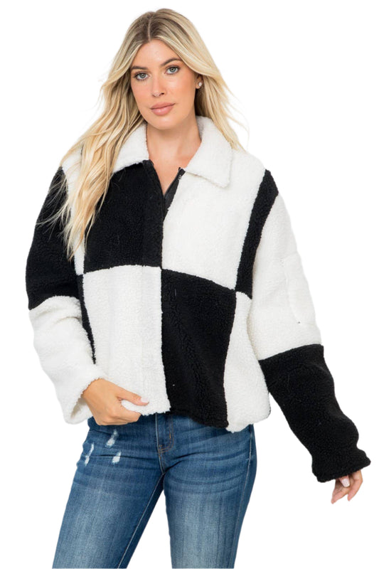 Checkered Sherpa Zip Up Jacket