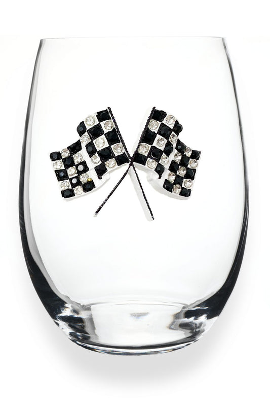 Checkered Flag Jeweled Glassware - Stemless