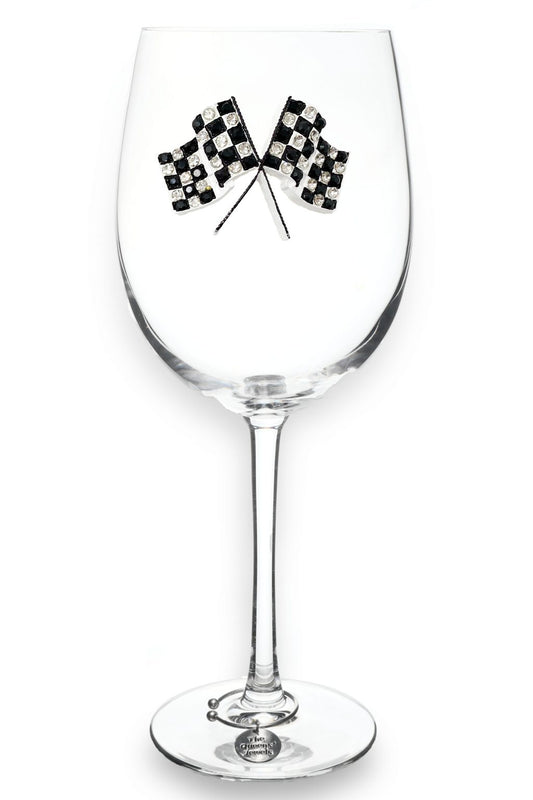 Checkered Flag Jeweled Glassware - Stemmed