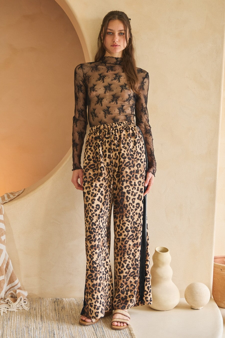 Leopard Printed Pants w/ Black Stripe