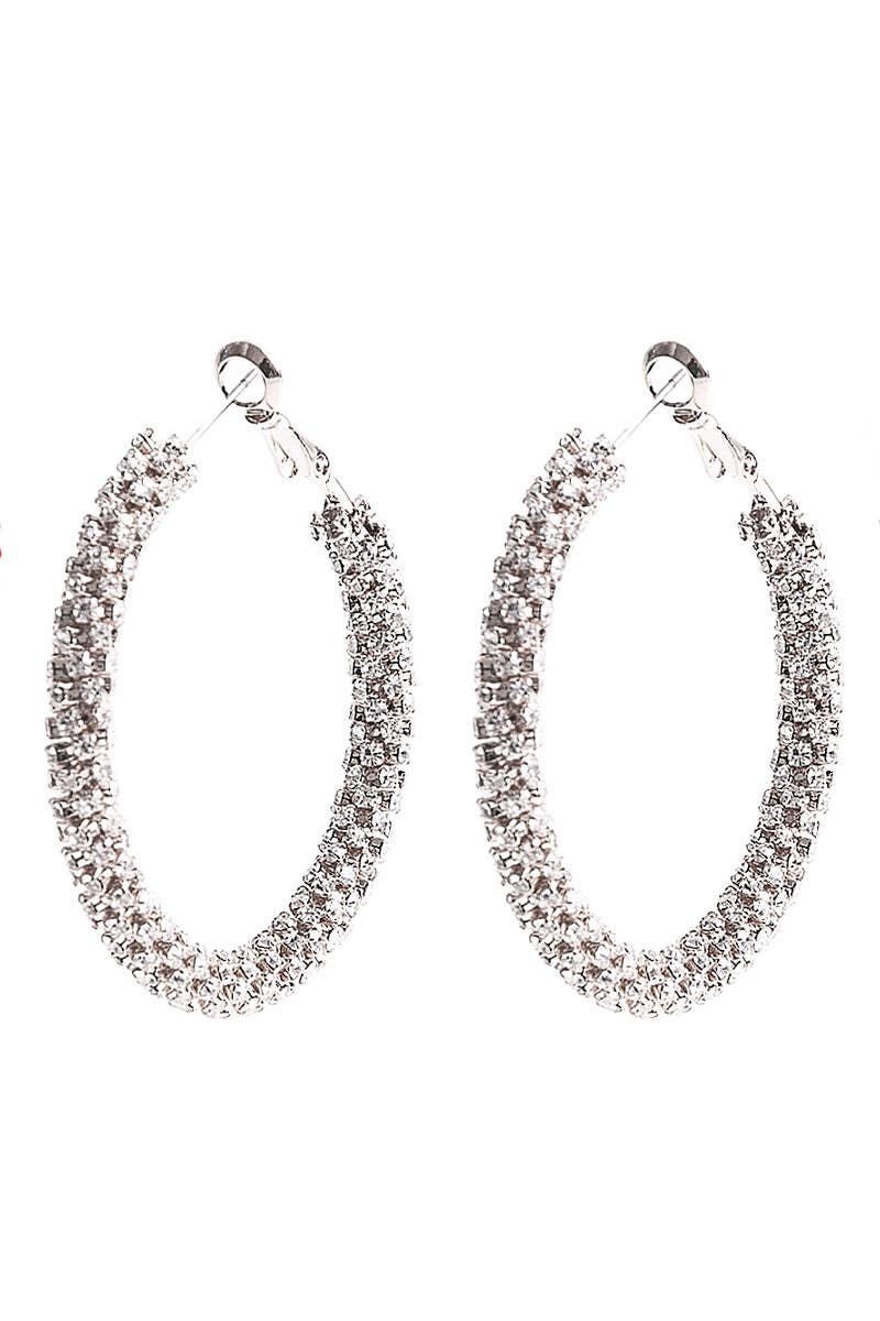 Rhinestone Hoop Earrings 1.5 Inch