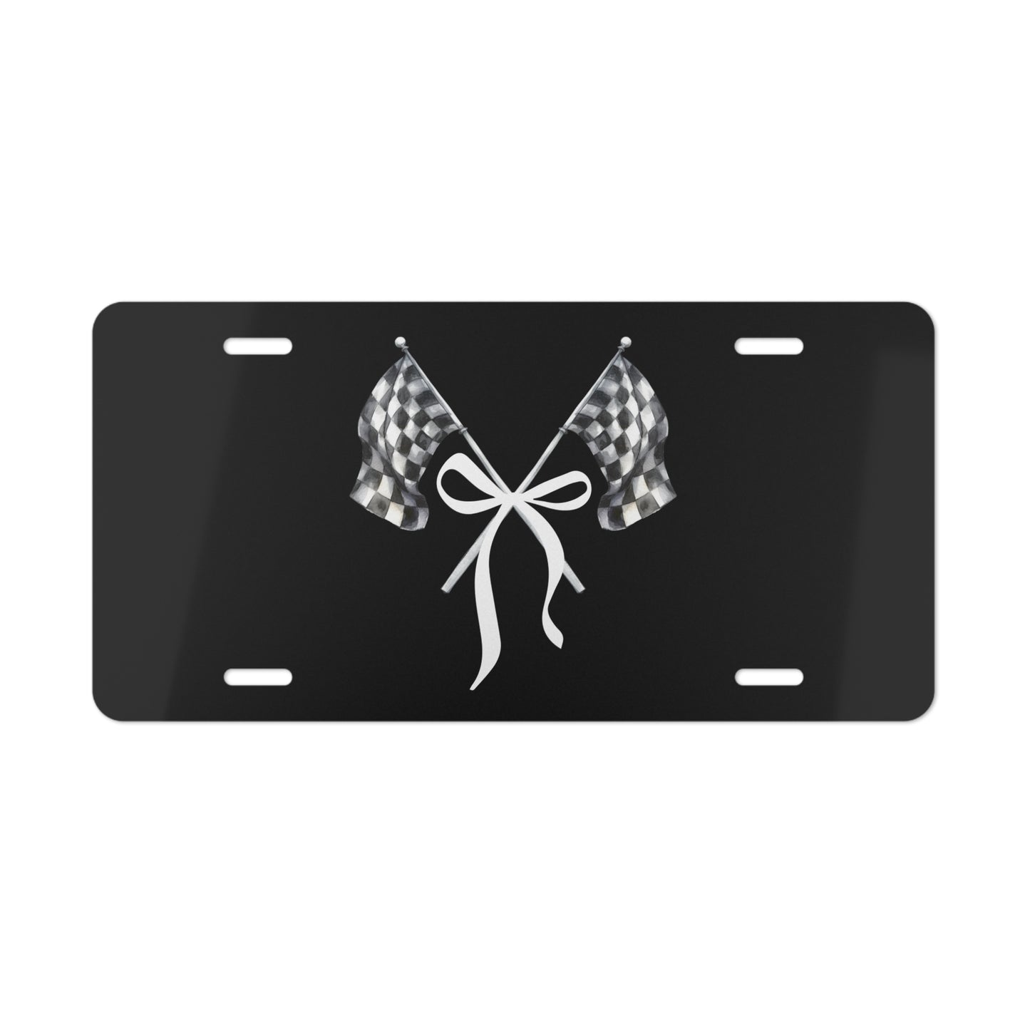 Signature Checkered Flags With Bow Vanity Plate