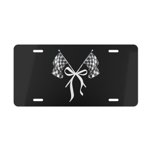 Signature Checkered Flags With Bow Vanity Plate