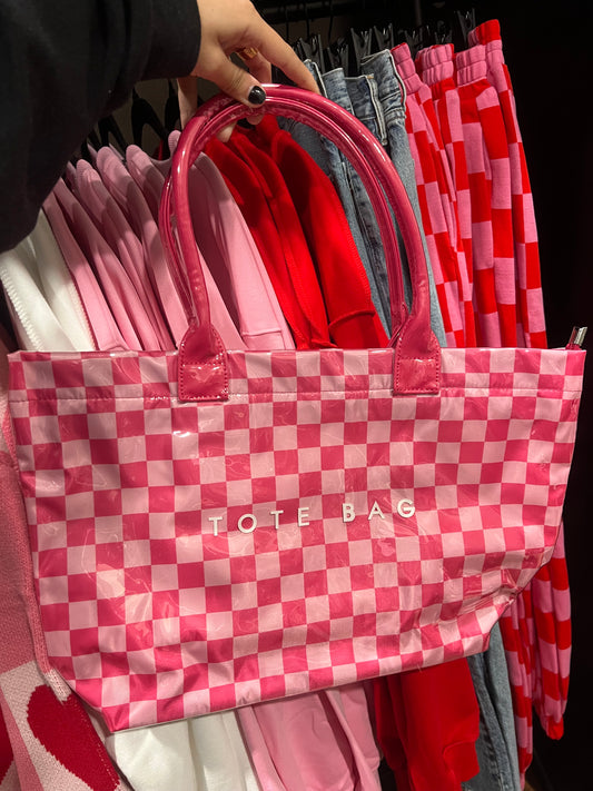 Checkered Tote Bag - Pink