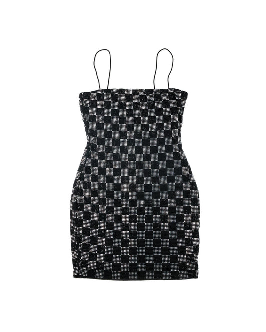 Checkered Rhinestone Mini Dress