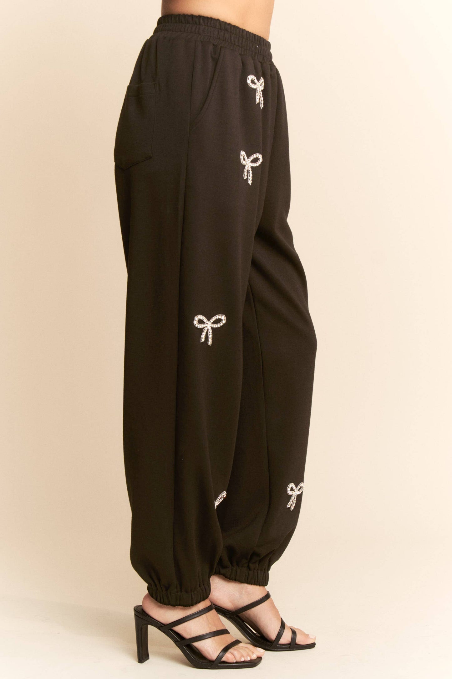 Rhinestone Bow Knit Sweatsuit Set