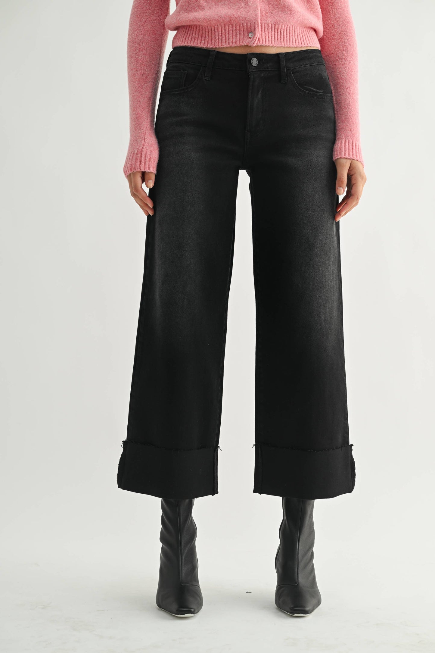 Just Black Denim Scissor Cut Cuffed Wide Leg - Washed Black