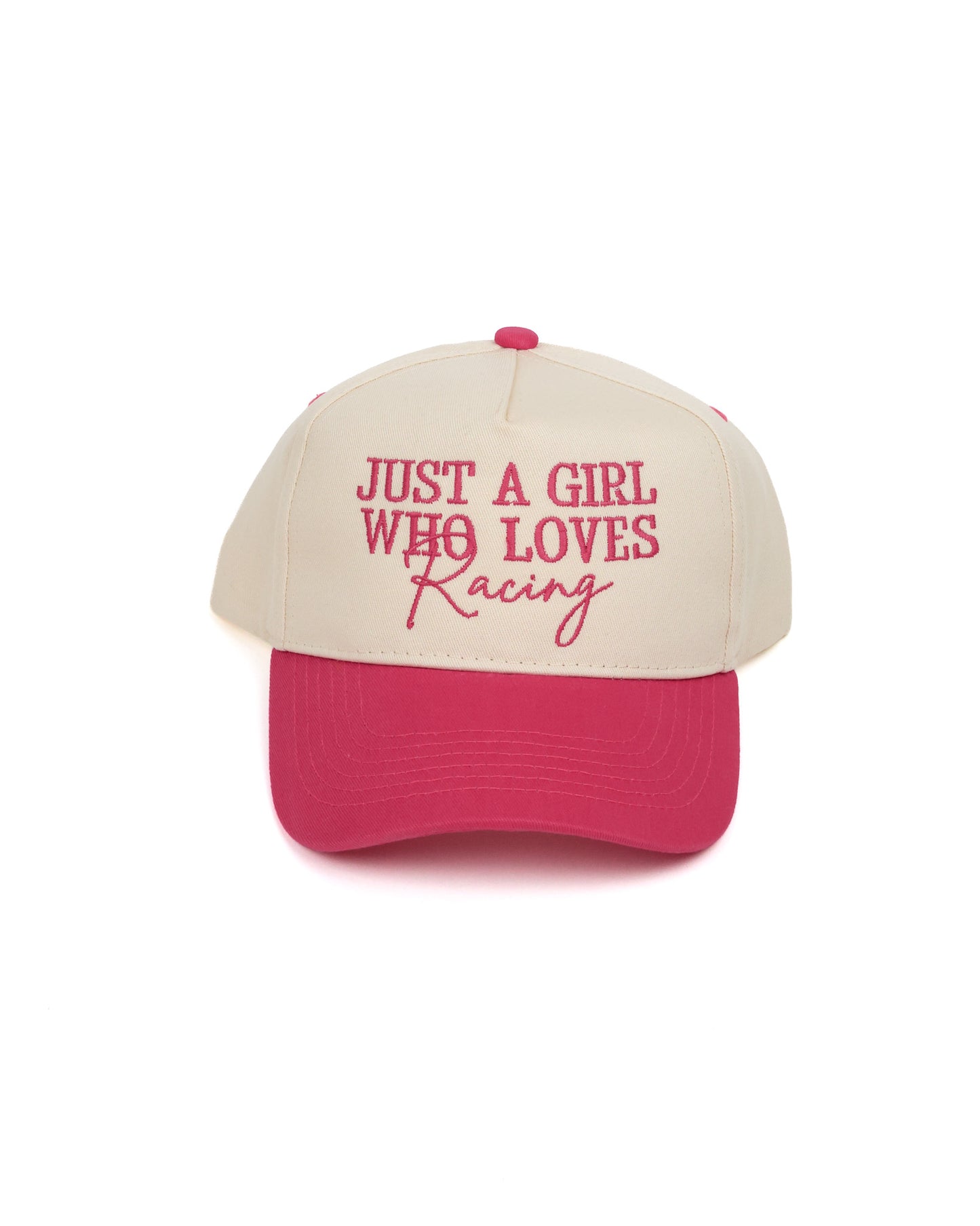JUST A GIRL WHO LOVES RACING Hat - Cream/Raspberry