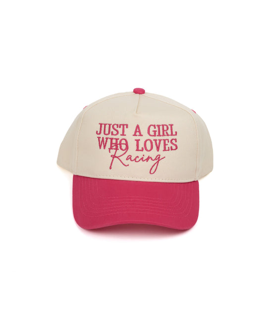 JUST A GIRL WHO LOVES RACING Hat - Cream/Raspberry