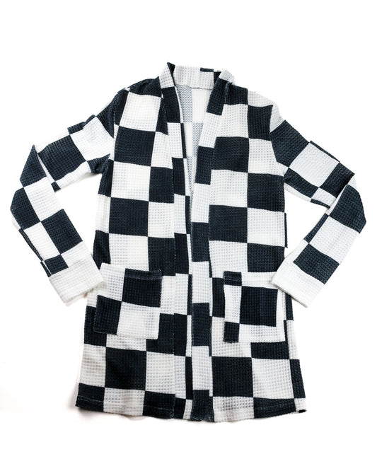 Checkered Waffle Cardigan
