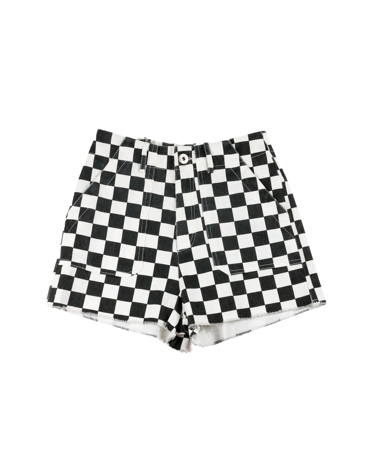Checkered Denim Shorts