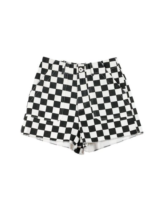 Checkered Denim Shorts