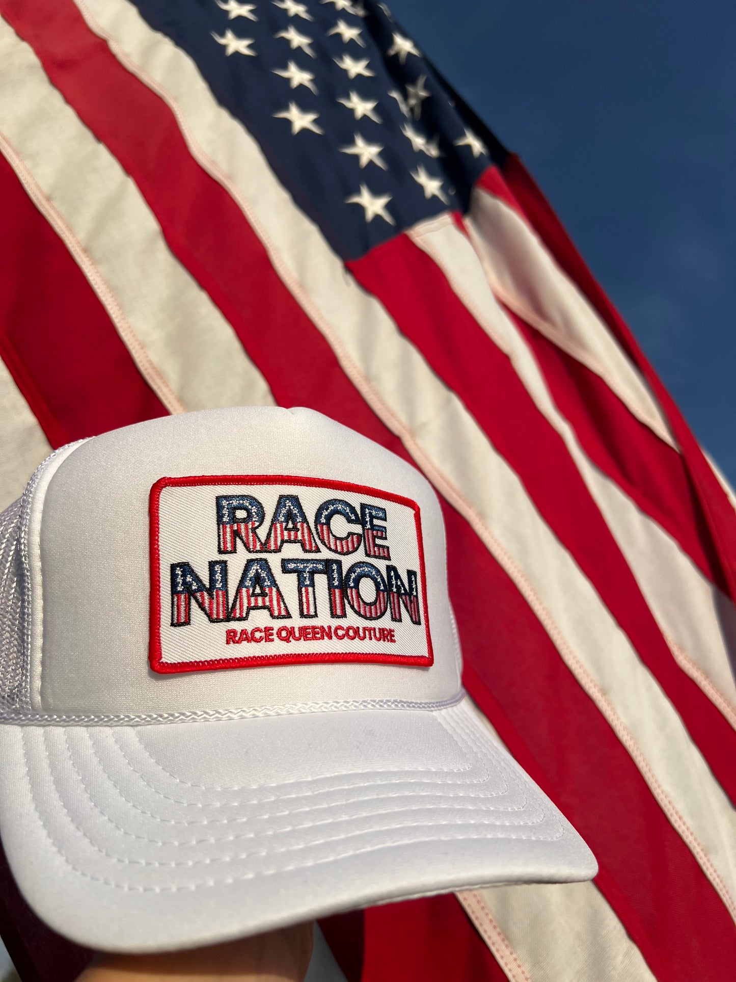 RACE NATION Patch Trucker Hat - White