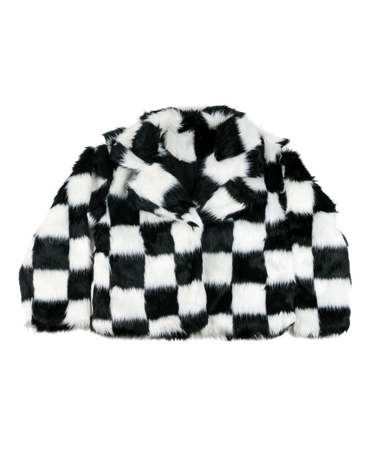 Checkered Faux Fur Jacket