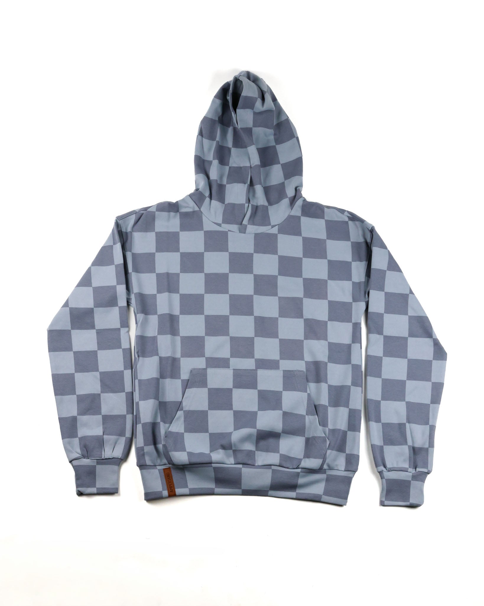 Ampersand Ave In The Moment Checkered University Hoodie in Gray — checkered print hoodie with soft poly-cotton-spandex blend.