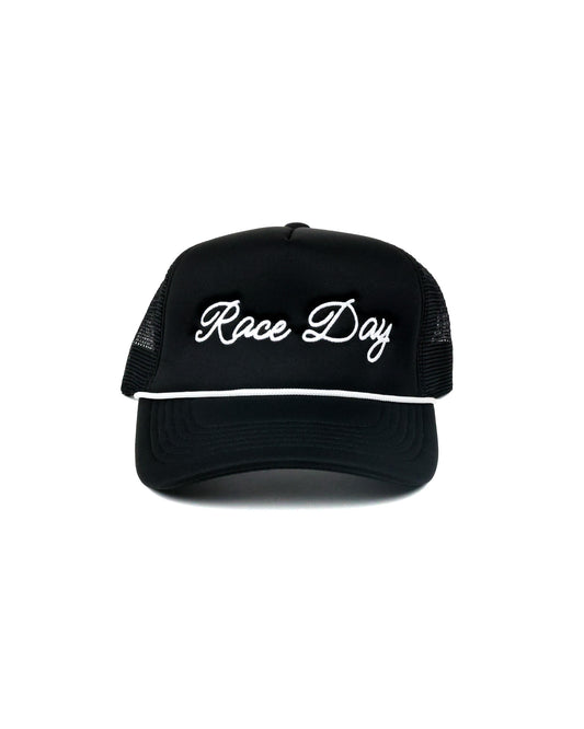 Race Day Script Trucker Hat - Black/White