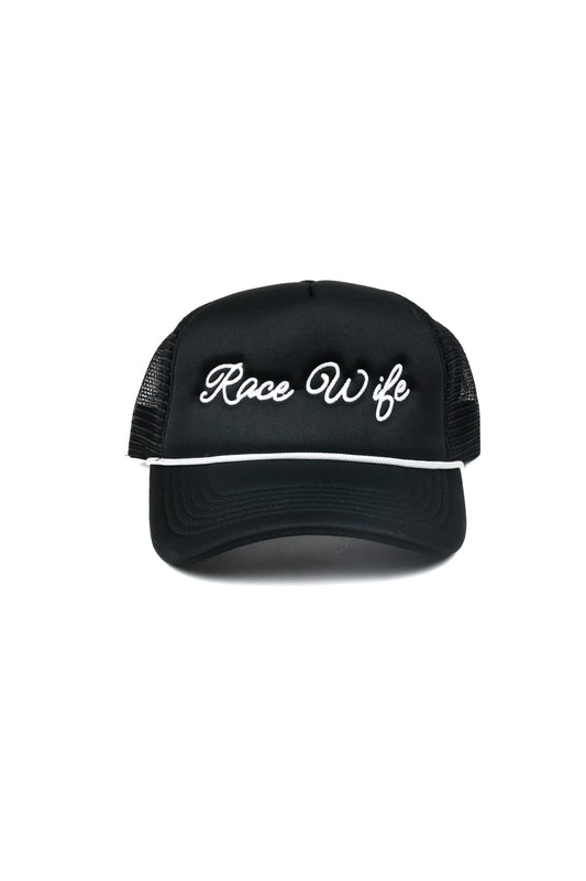 Race Wife Script Trucker Hat - Black/White