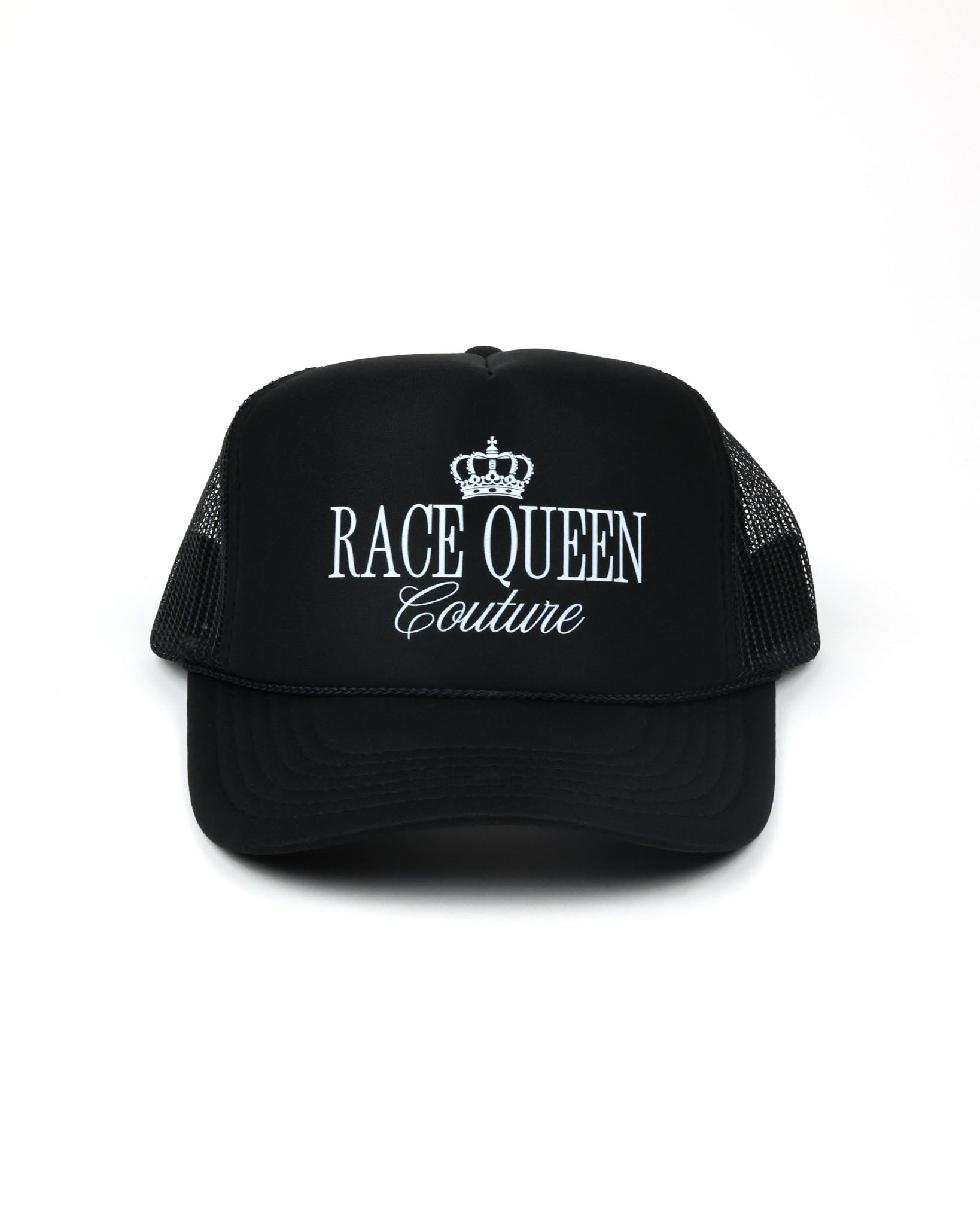 Race Queen Couture Collection trucker hat, structured foam front panel detail