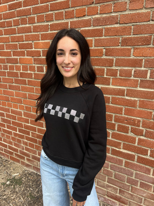 Rhinestone Checkered Crewneck