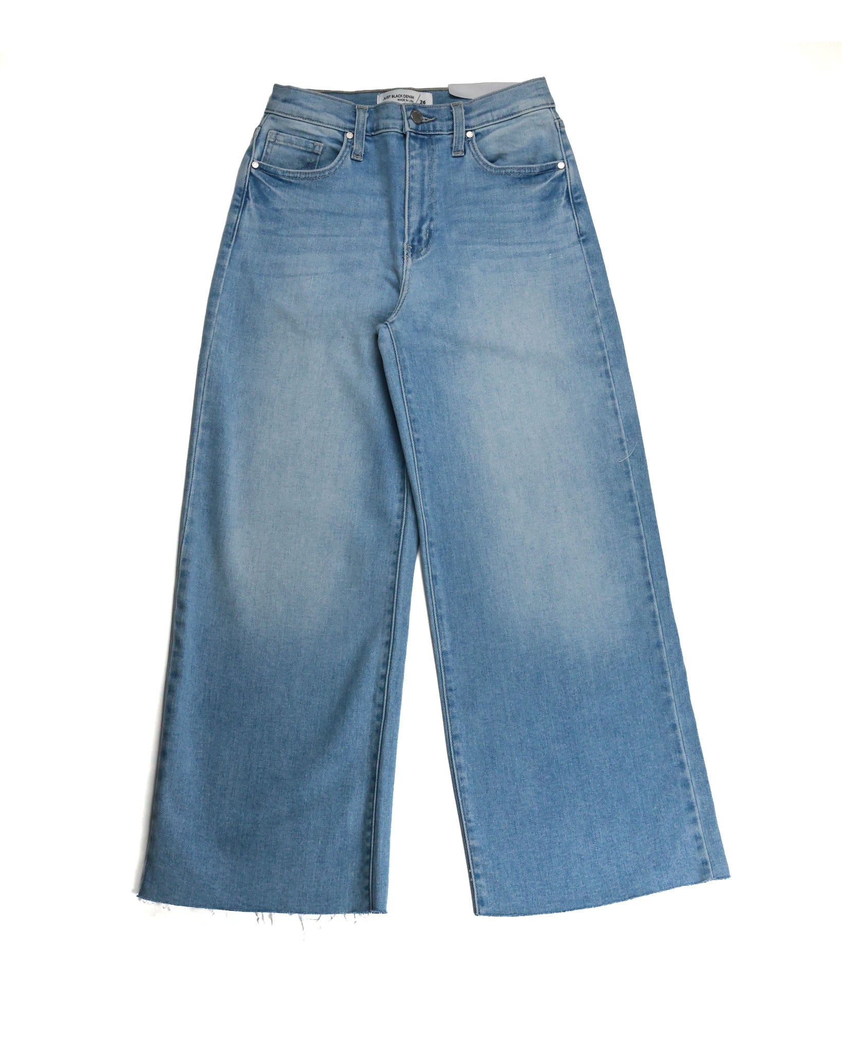 Women's high-rise Scissor Cut Wide Leg Jeans in Light Wash by JUST BLACK DENIM