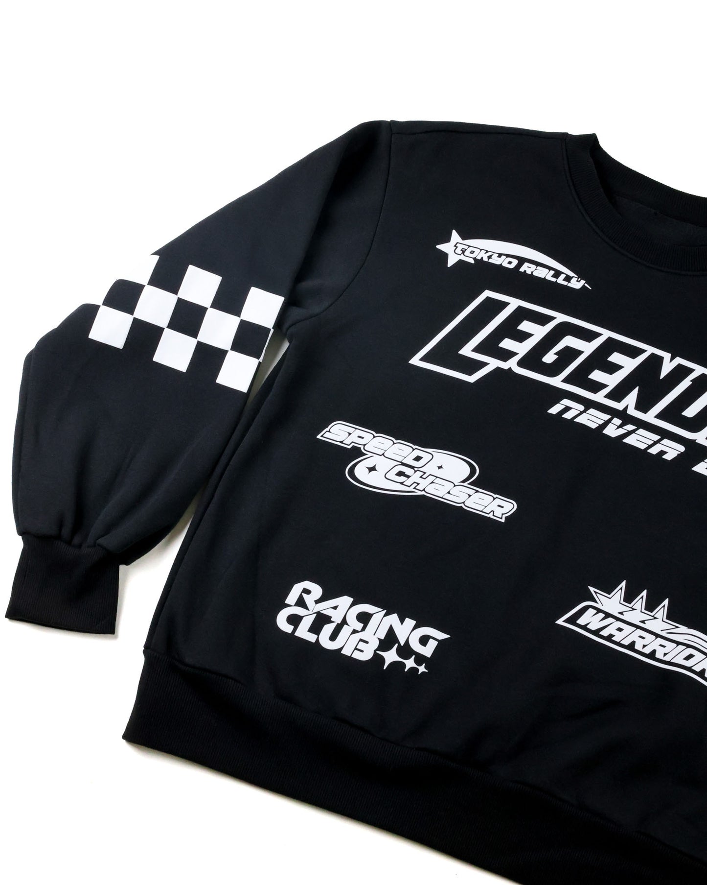 Legends Checkered Racer Crewneck, black with checkered sleeves