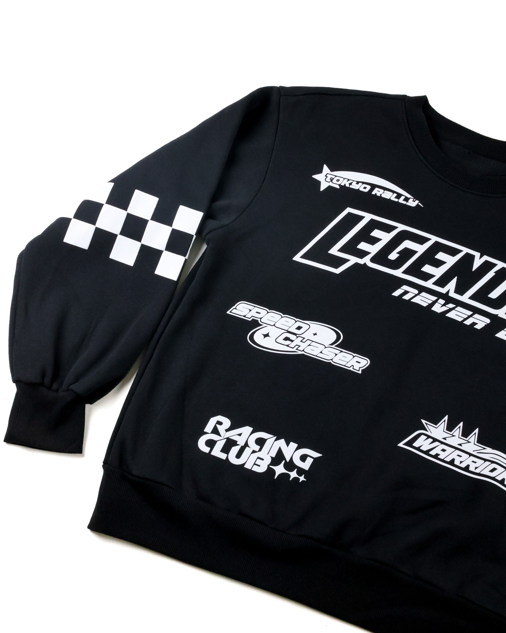 Legends Checkered Racer Crewneck, black with checkered sleeves