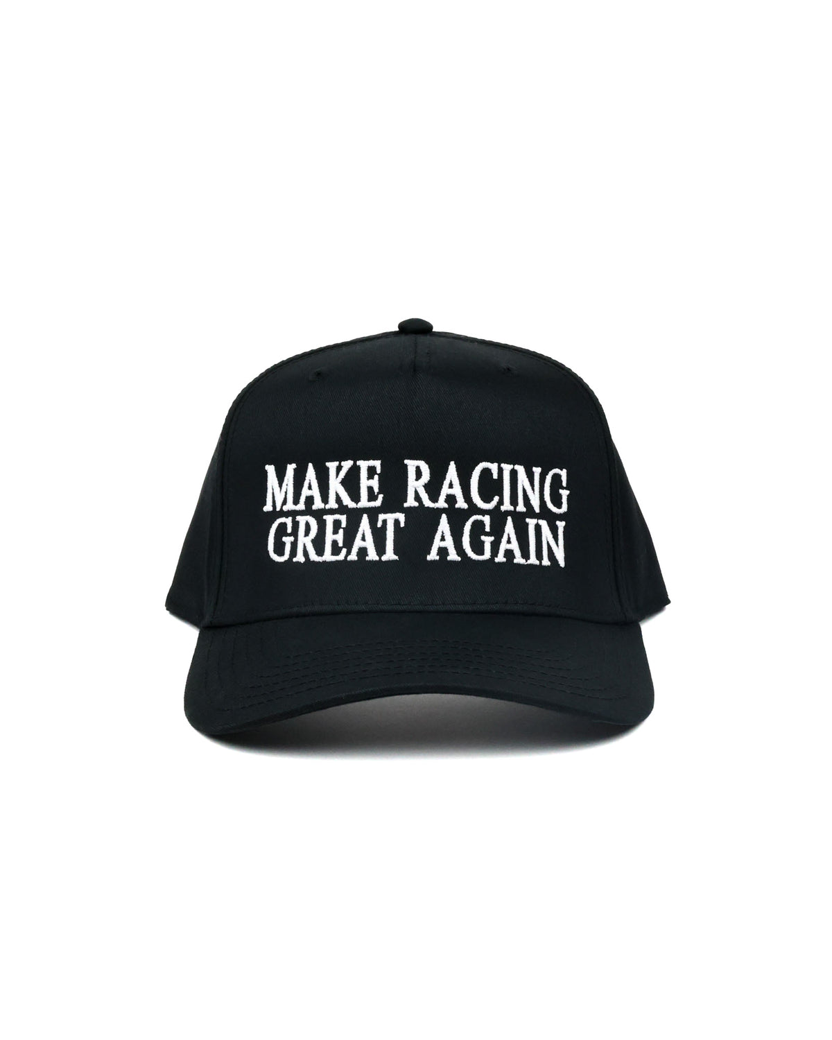 Make Racing Great Again snapback hat by Race Royalty in black, women's race day hat with puff embroidery.