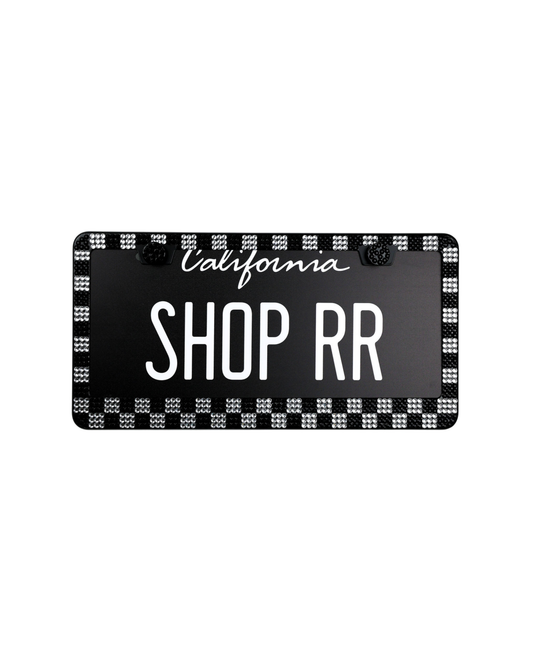 Checkered Rhinestone License Plate