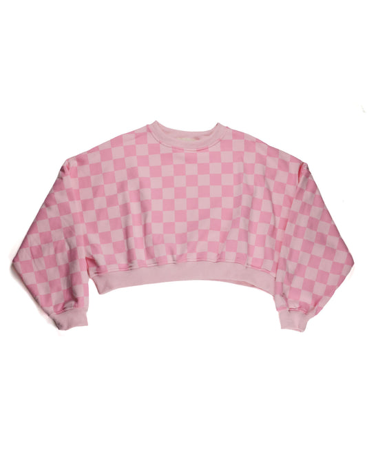 Pink Checkered Crop Crewneck by Race Royalty