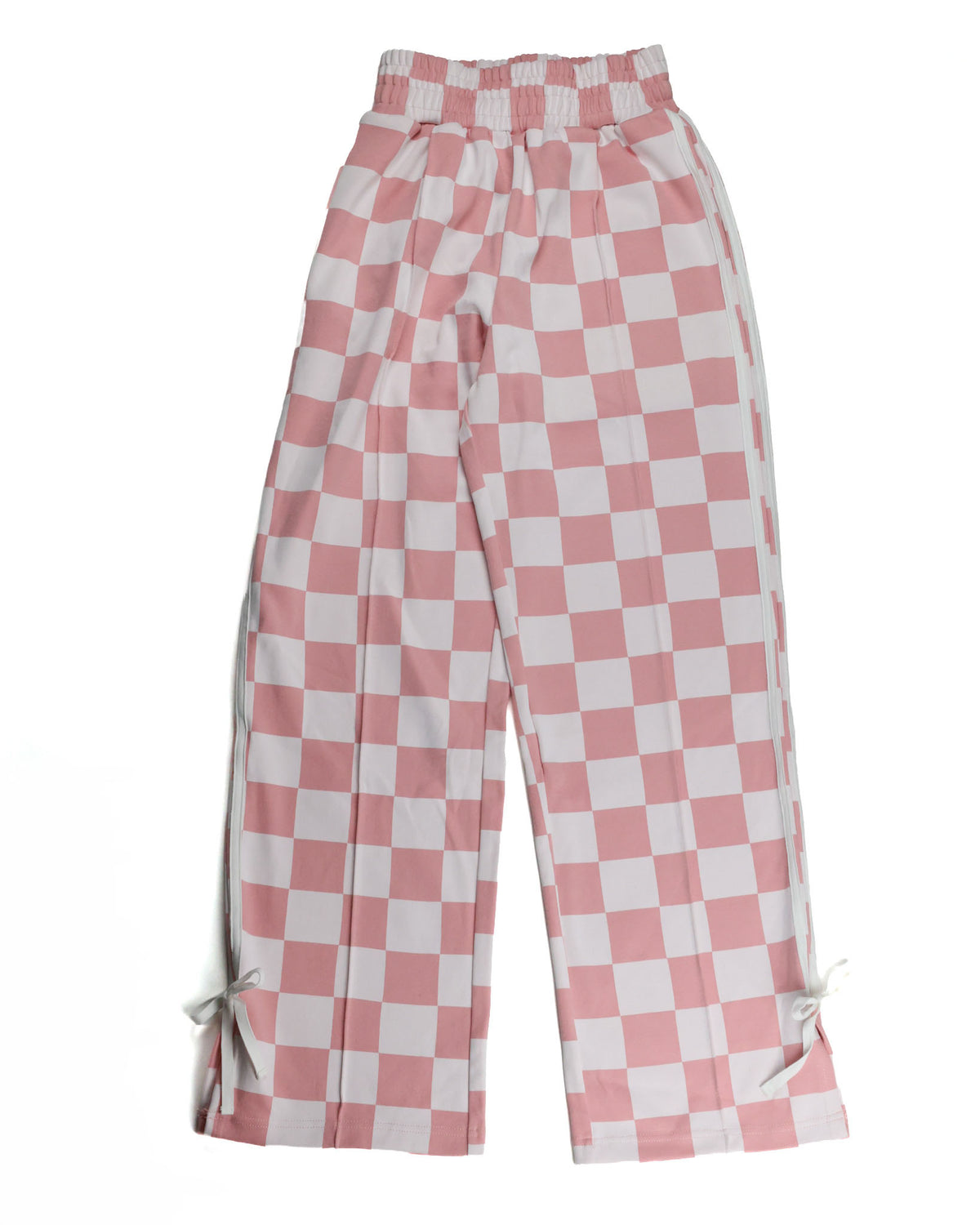 Checkered Wide Leg Bow Trackpants - Pink & Powerful