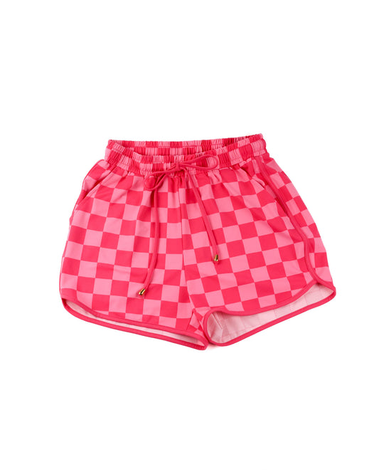 Checkered Drawstring Shorts - PINK