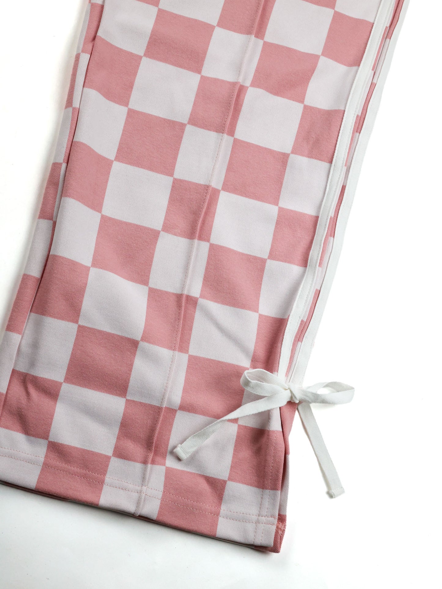Checkered Wide Leg Bow Trackpants - Pink & Powerful