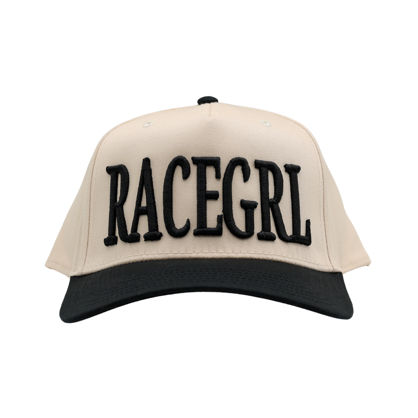 RACEGRL Hat - Cream w/ Black Stitching